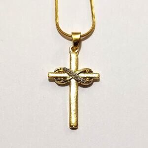 18k Gold Plated Necklace Infinity Cross Christian Zircon Valentines Gift - NEW